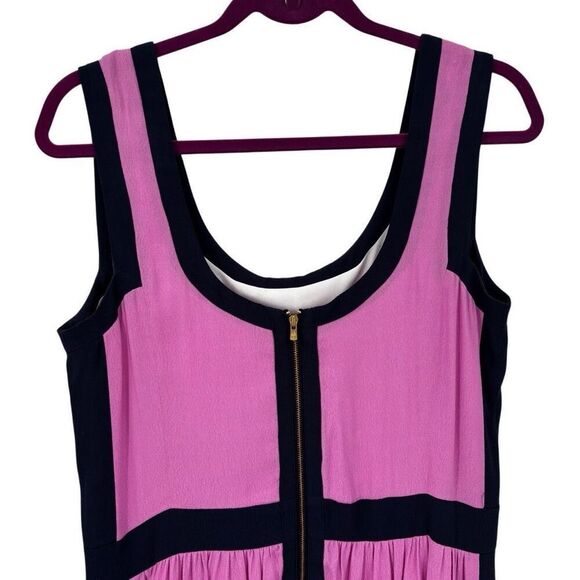 LILLY PULITZER Irene Pink/Navy Trim Crepe Scoop Neck Tank Dress - Picture 8 of 11